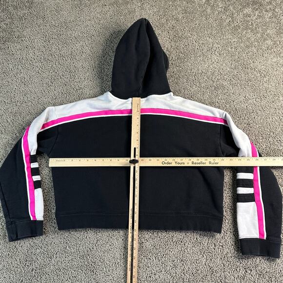 Adidas Originals Hoodie Womens S Black Cropped 3 Stripes Spellout Sweatshirt - Picture 8 of 11
